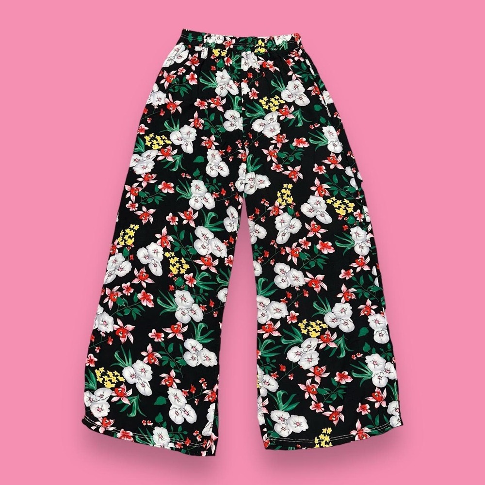Maze Floral Print Boho Indie Whimsigoth High Waisted Wide Leg Pants Size S